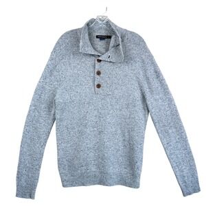 French Connection Sweater Mens M Gray Lambswool Button Henley Pullover Classic